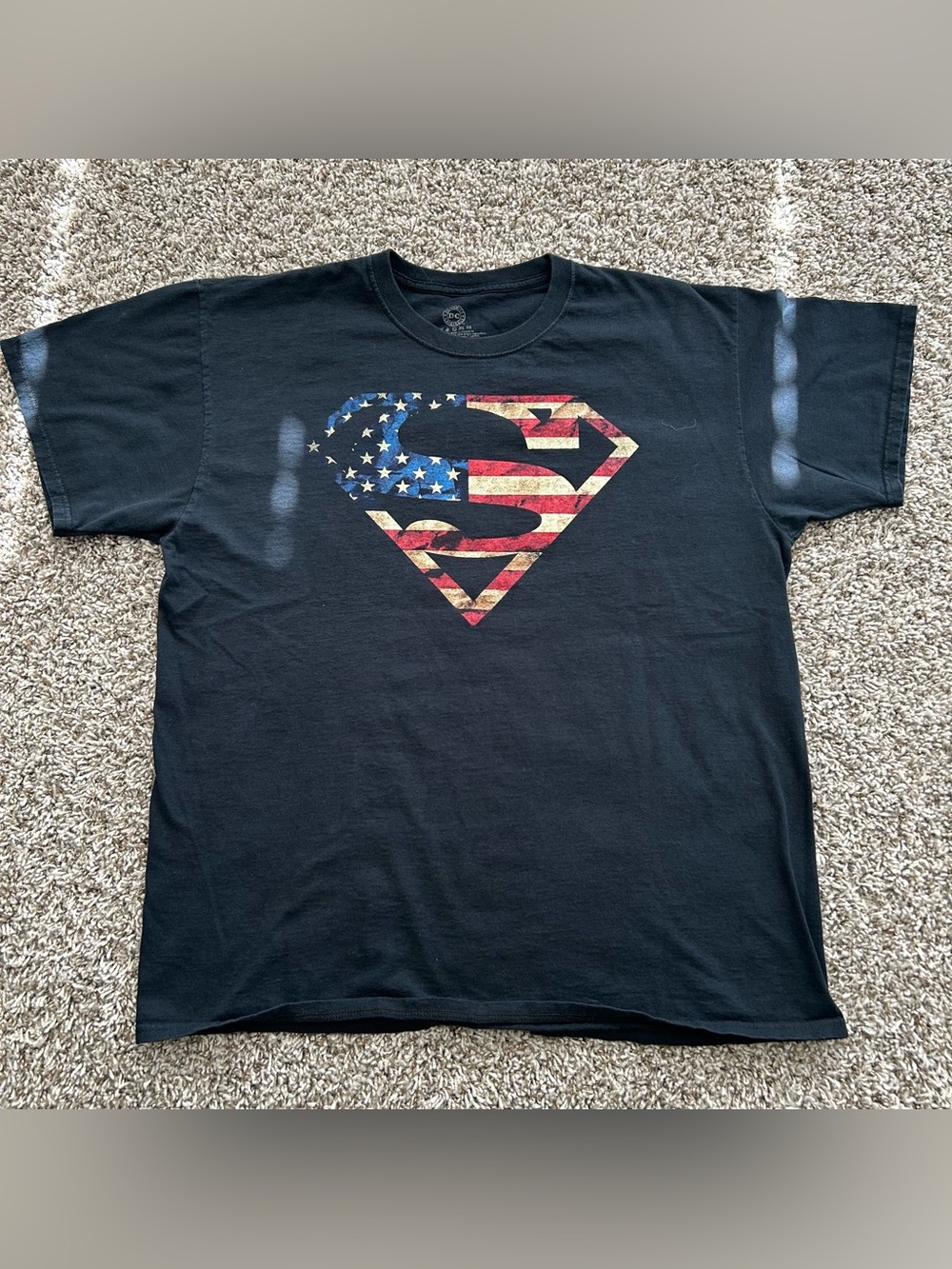 DC COMICS ORIGINALS SUPERMAN AMERICAN FLAG LOGO SHIRT BLACK XL
